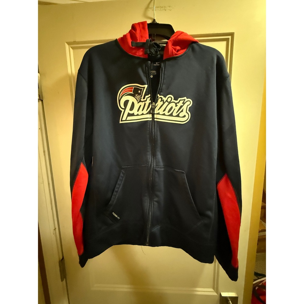 Nike NFL New England Patriots Full Zip Hoodie Mens Medium Therma-FIT Navy Red